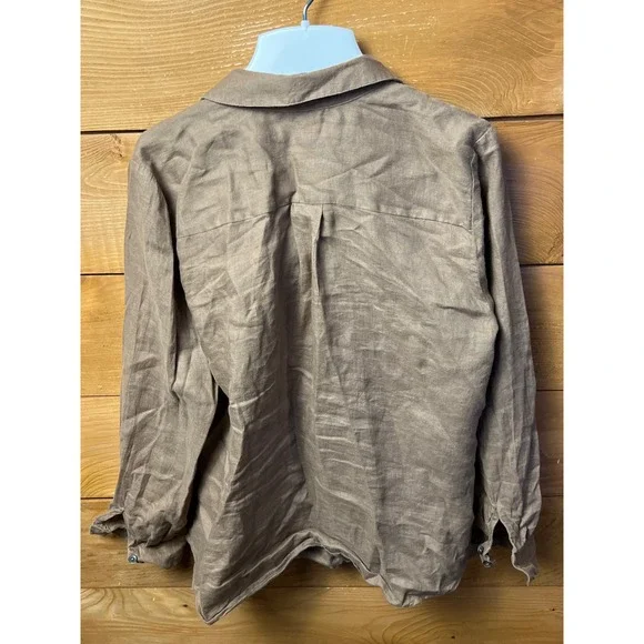 Chicos Linen Long Sleeve Floral Appliqué Boho Button Down Shirt Top Woman's 1 - Picture 7 of 9